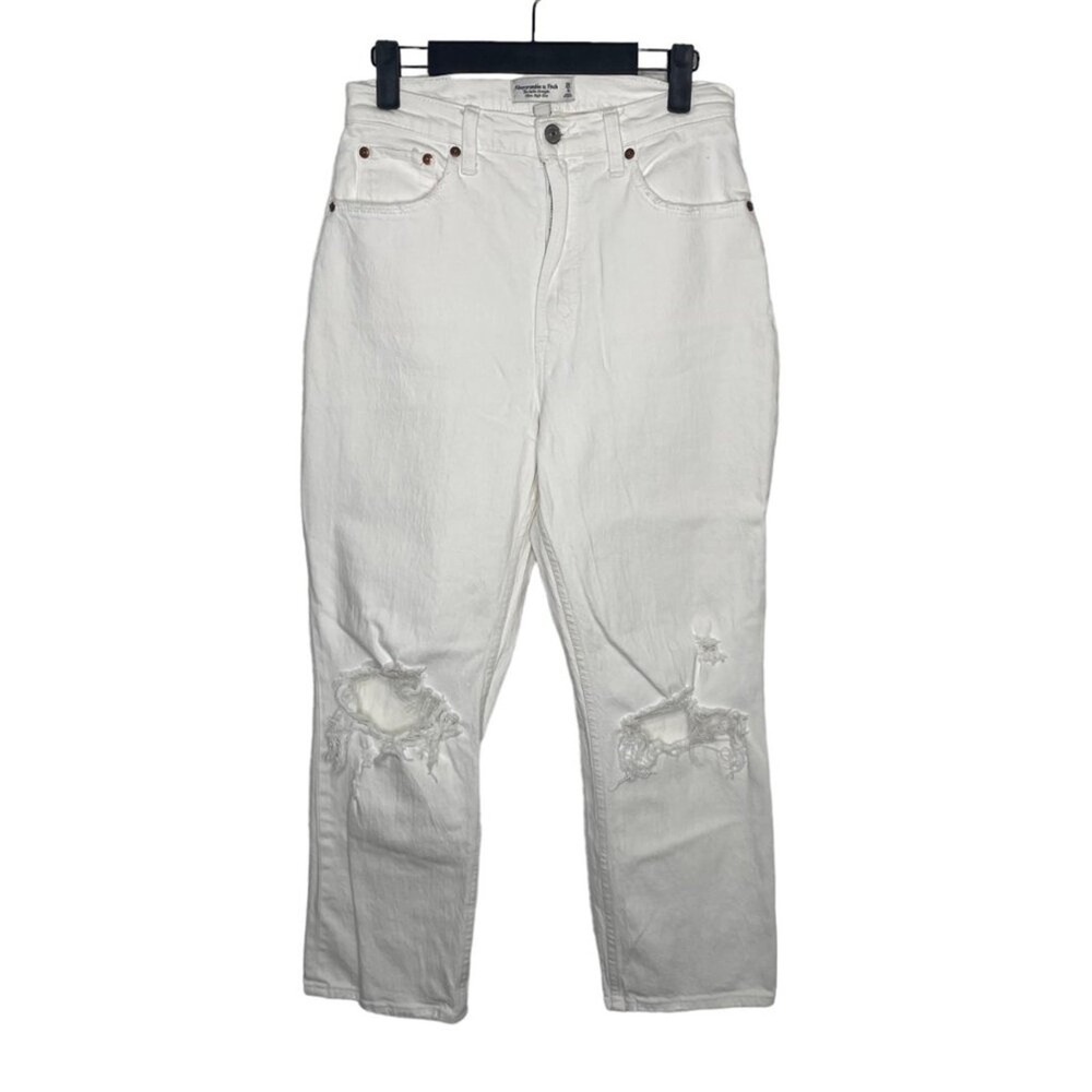 Abercrombie & Fitch Curve Love Ultra High Rise Ankle Straight White Jeans 28 6s